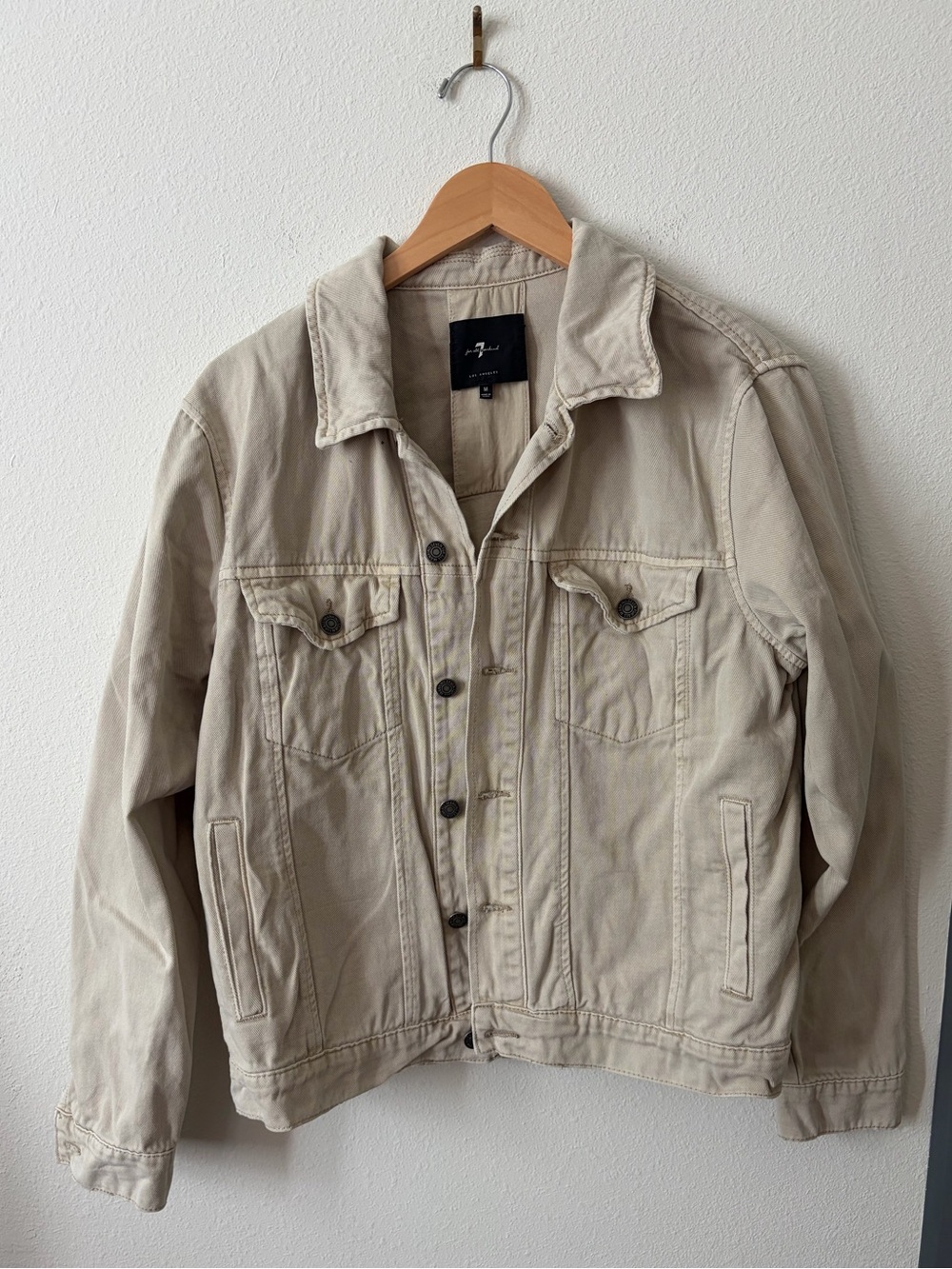 7 For All Mankind Men's Khaki Denim Trucker Jacket Medium Button Front